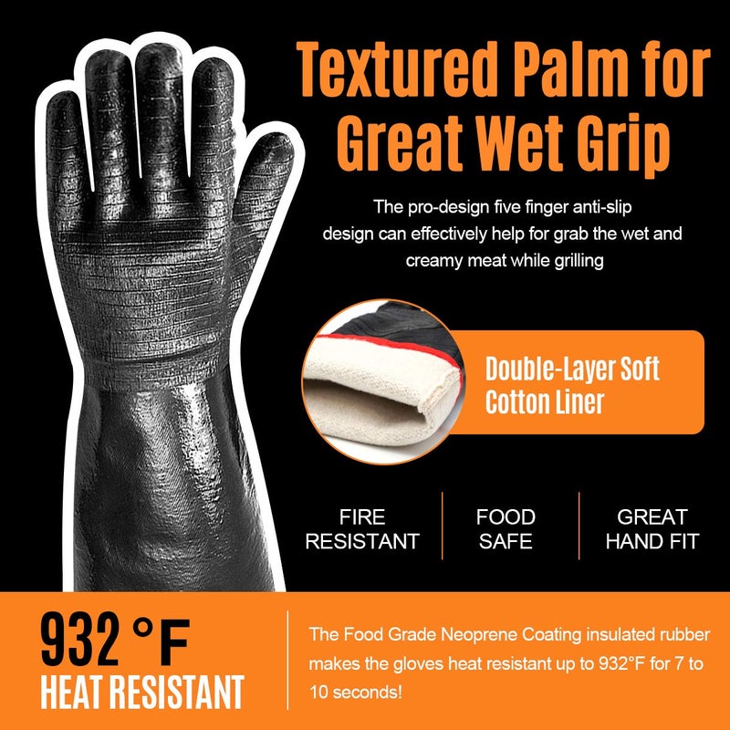 Schwer 932Â°F Extreme Heat Resistant BBQ Gloves, Waterproof Oven & Fryer Gloves, Oil Resistant Neoprene Grill Gloves for Baking, Smoker, 14 inch - Image 3